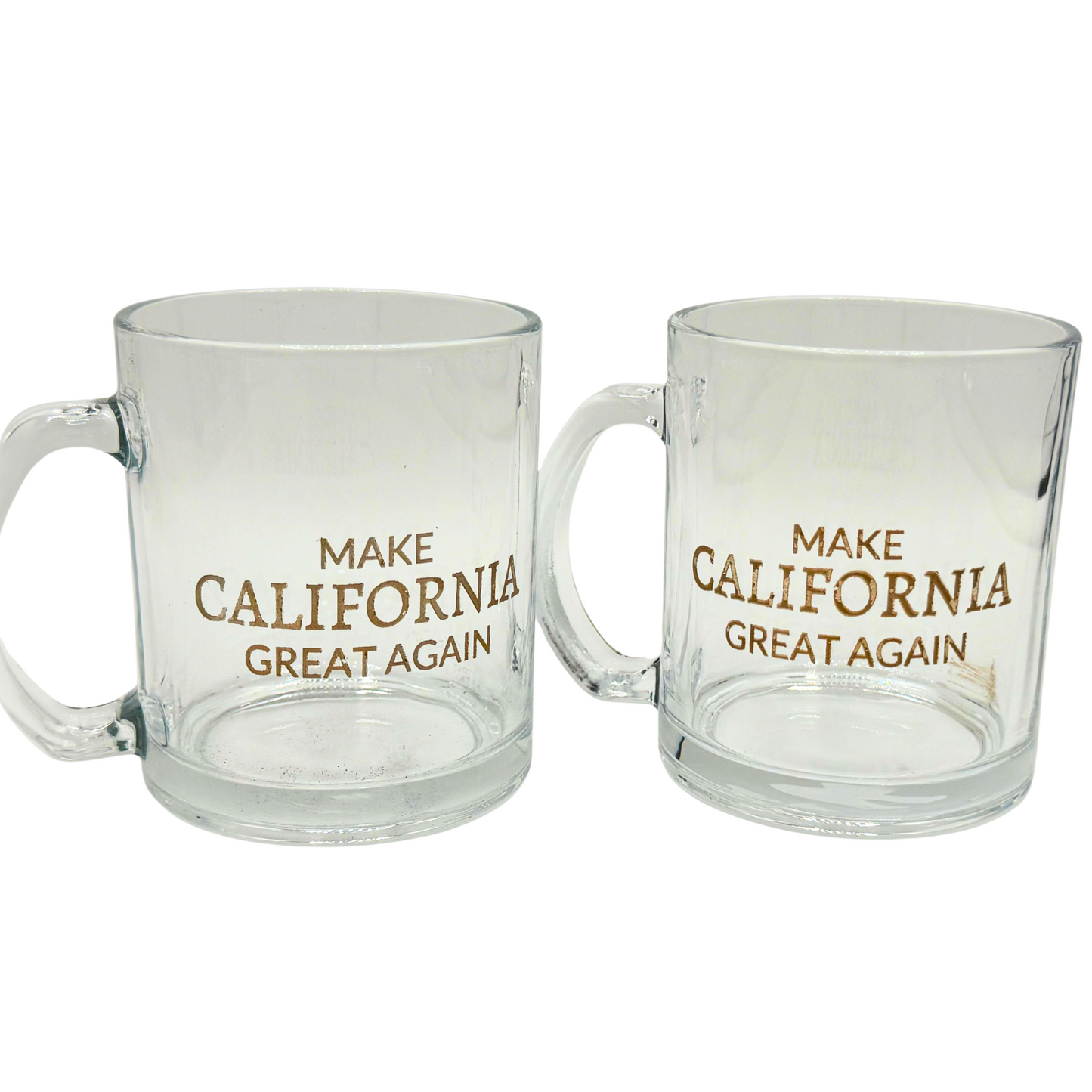 Clear Glass Coffee Mug – Make California Great Again (Gold Engraved)
