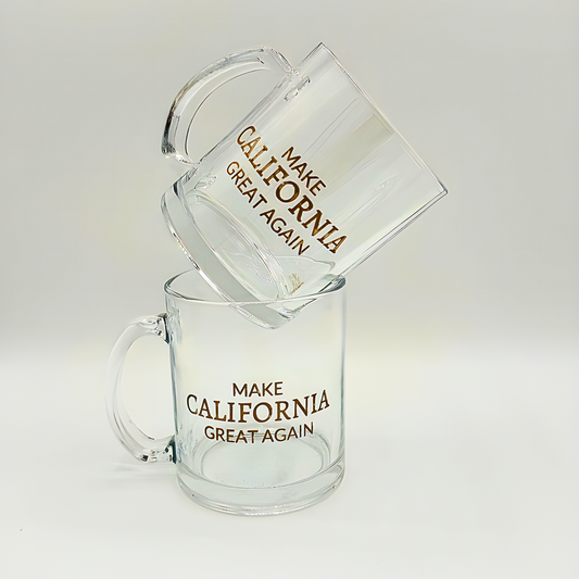 Clear Glass Coffee Mug – Make California Great Again (Gold Engraved)
